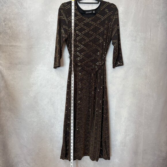 Nina Leonard Gold Glitter Midi Dress 3/4 Sleeve Gold and Black Size L - Picture 10 of 14